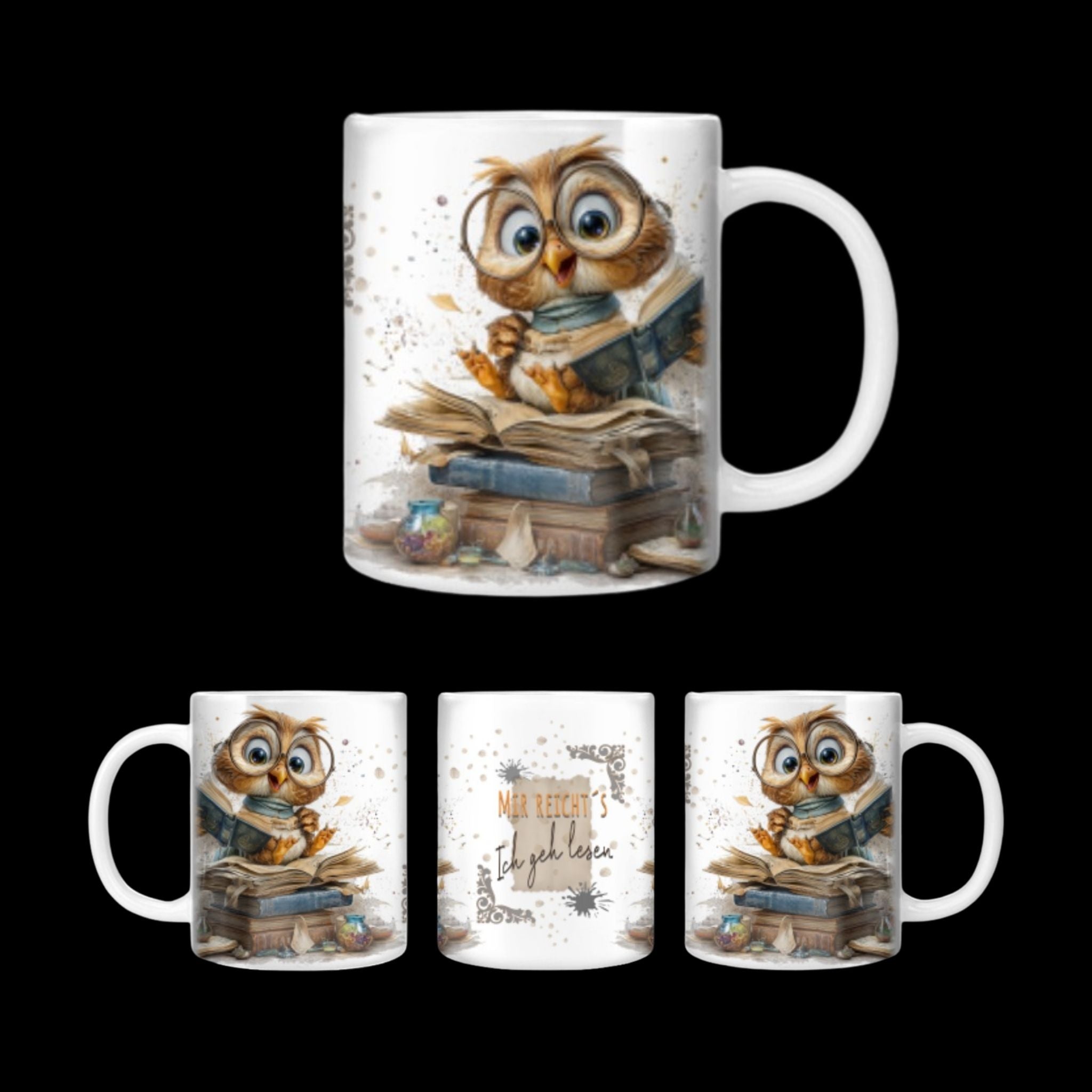 Tasse Eule Bücherstapel