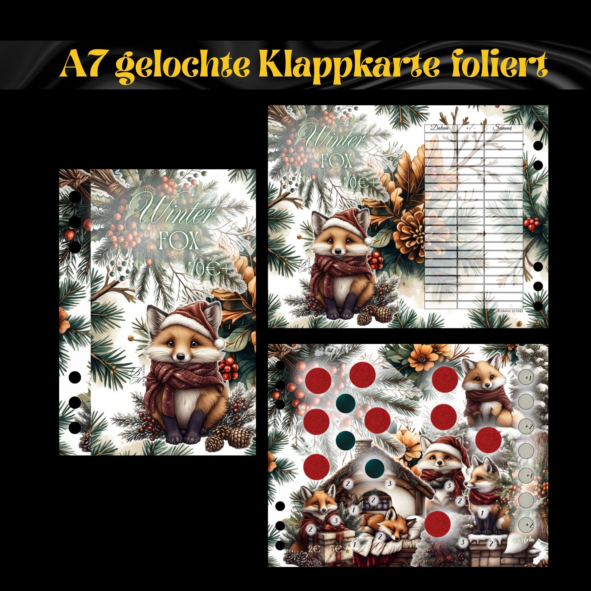 A7 gelochte Klappkarte Winter Fox