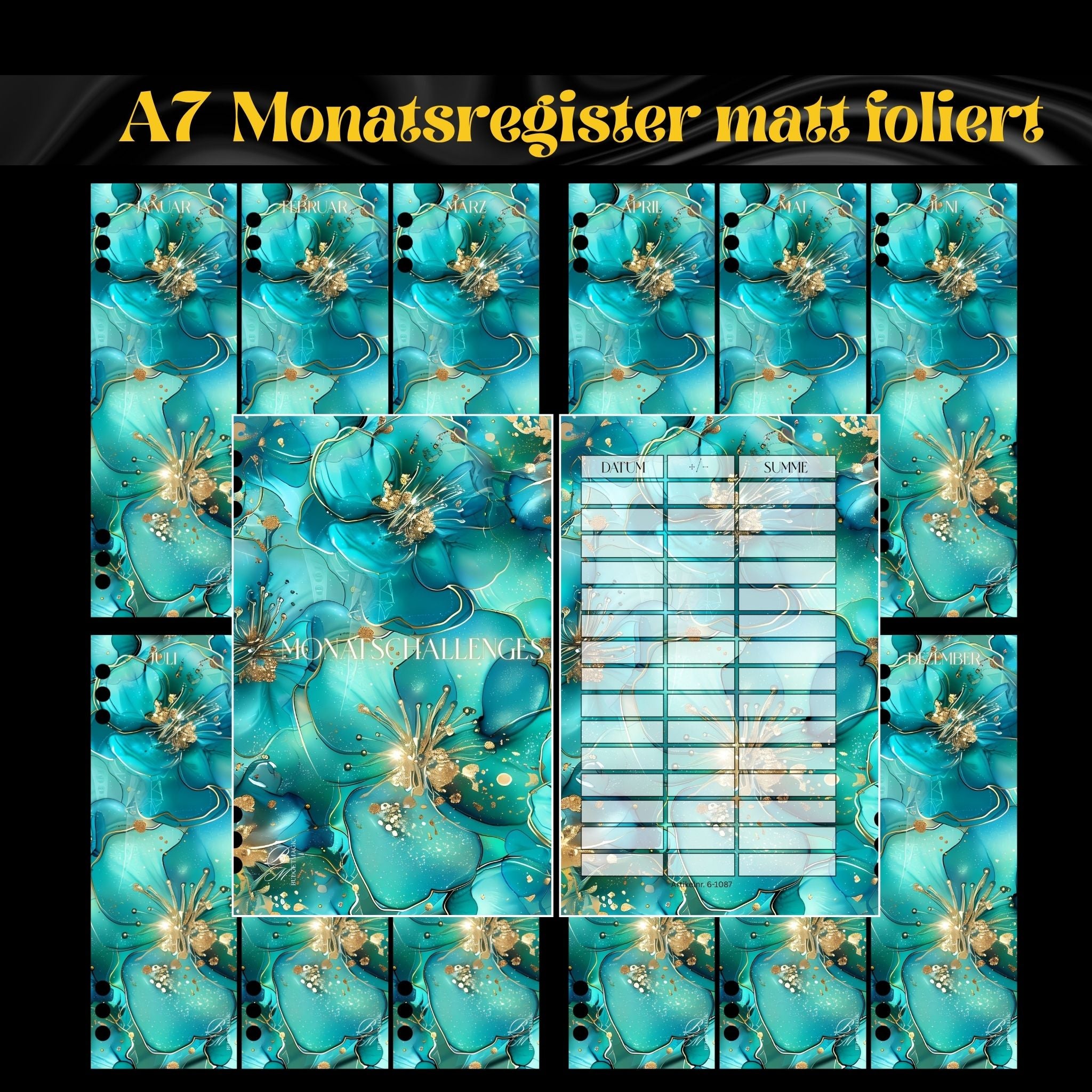 A7 Monatsregister Türkis foliert